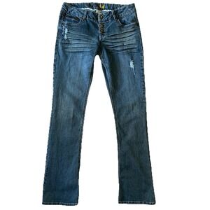 Y2K Mudd Bootcut Jeans Slim Fit Sz 7 Low Rise Button Fly Flap Pockets Vintage